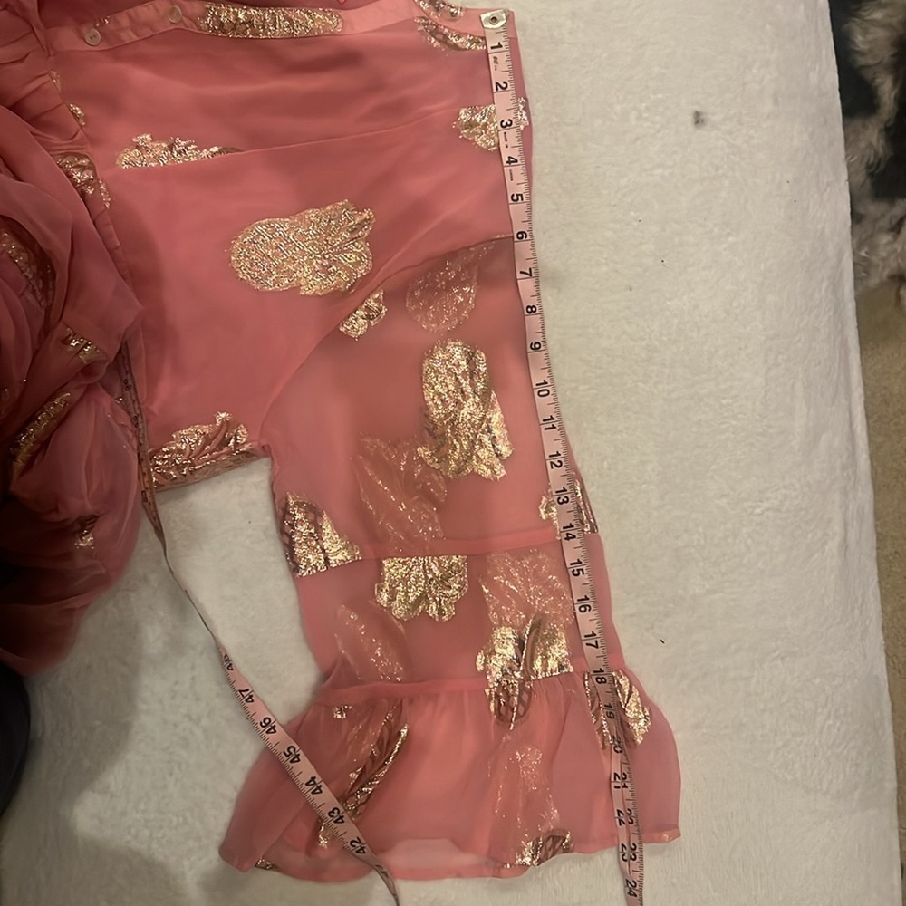 Simply Southern pink gauzy tiered short dress foiled tinsel gold pineapples XXL - Picture 9 of 13